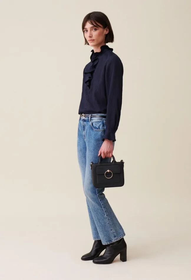 Claudie Pierlot Dark Blue Striped Ruffled Blouse Clothes Tops And Shirts