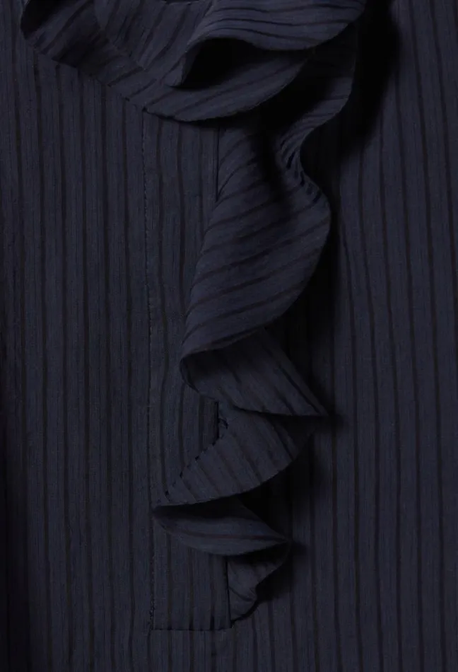 Claudie Pierlot Dark Blue Striped Ruffled Blouse Clothes Tops And Shirts
