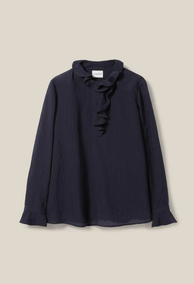 Claudie Pierlot Dark Blue Striped Ruffled Blouse Clothes Tops And Shirts