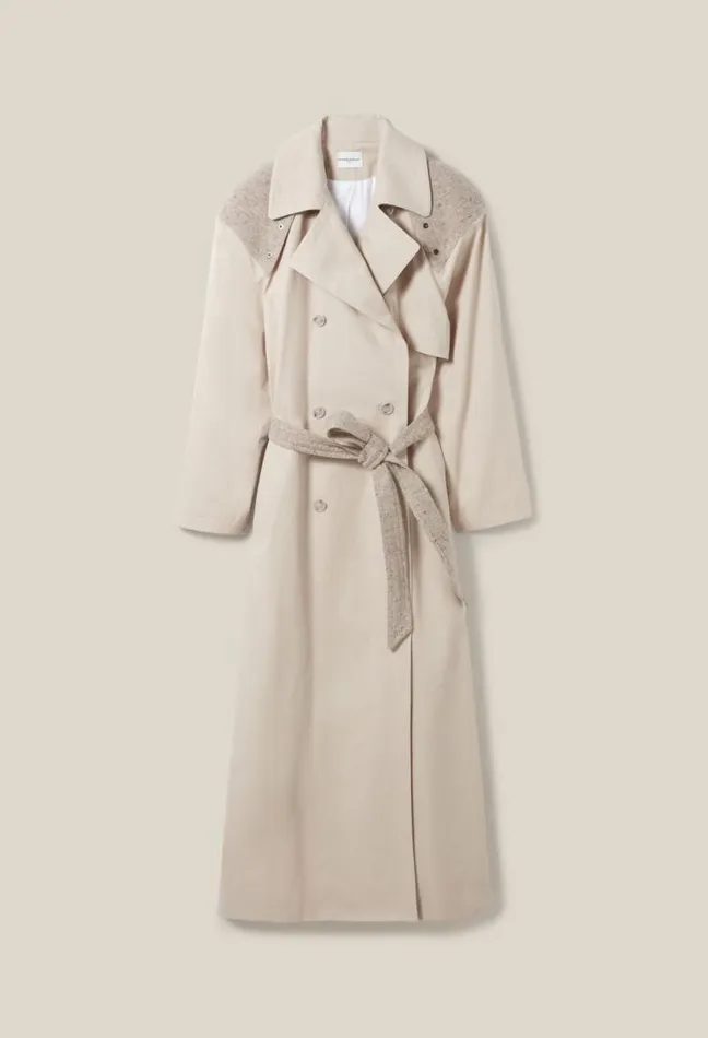 Claudie Pierlot Dualmaterial Long Trench Clothes Coats