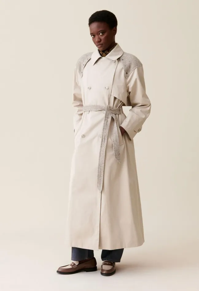 Claudie Pierlot Dualmaterial Long Trench Clothes Coats