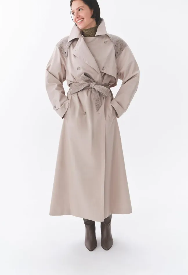 Claudie Pierlot Dualmaterial Long Trench Clothes Coats