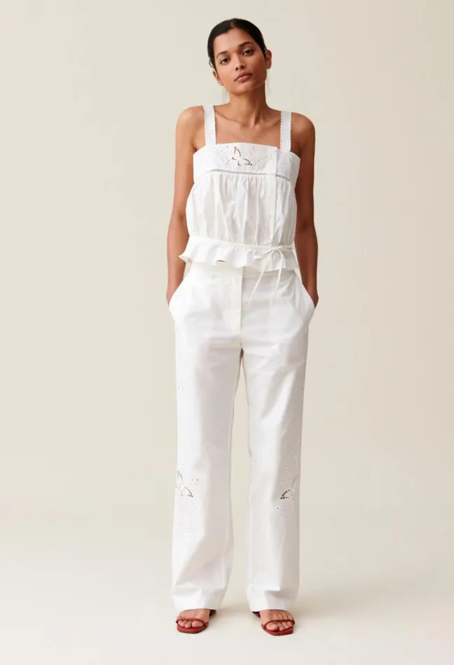 Claudie Pierlot Ecru StraightLeg Trousers Embroidery Clothes Jeans And Trousers