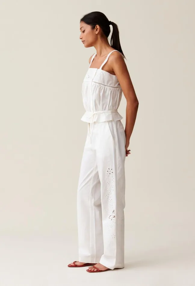 Claudie Pierlot Ecru StraightLeg Trousers Embroidery Clothes Jeans And Trousers