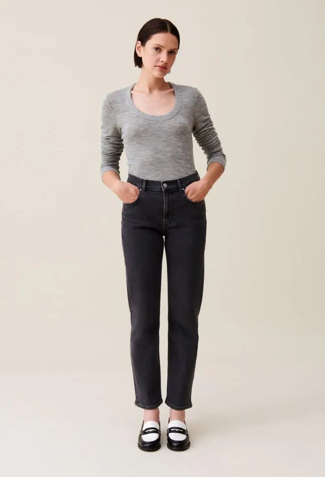 Claudie Pierlot Fitted Grey Crew Neck Top Clothes Tops And Shirts
