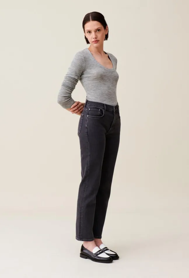 Claudie Pierlot Fitted Grey Crew Neck Top Clothes Tops And Shirts