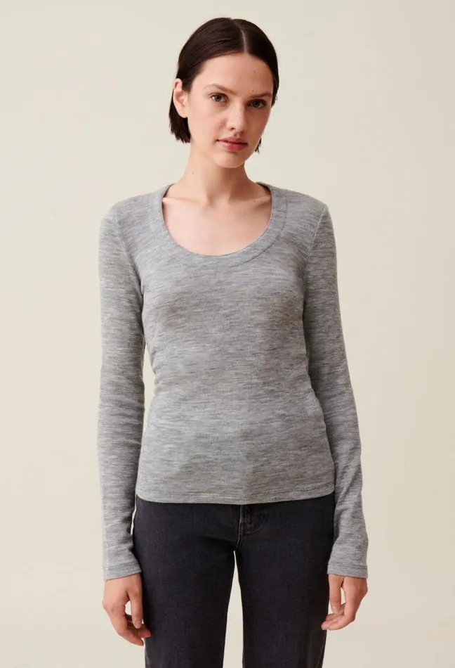 Claudie Pierlot Fitted Grey Crew Neck Top Clothes Tops And Shirts