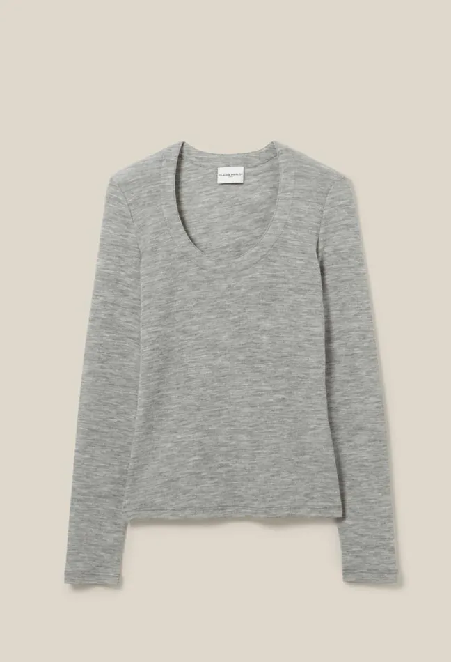 Claudie Pierlot Fitted Grey Crew Neck Top Clothes Tops And Shirts