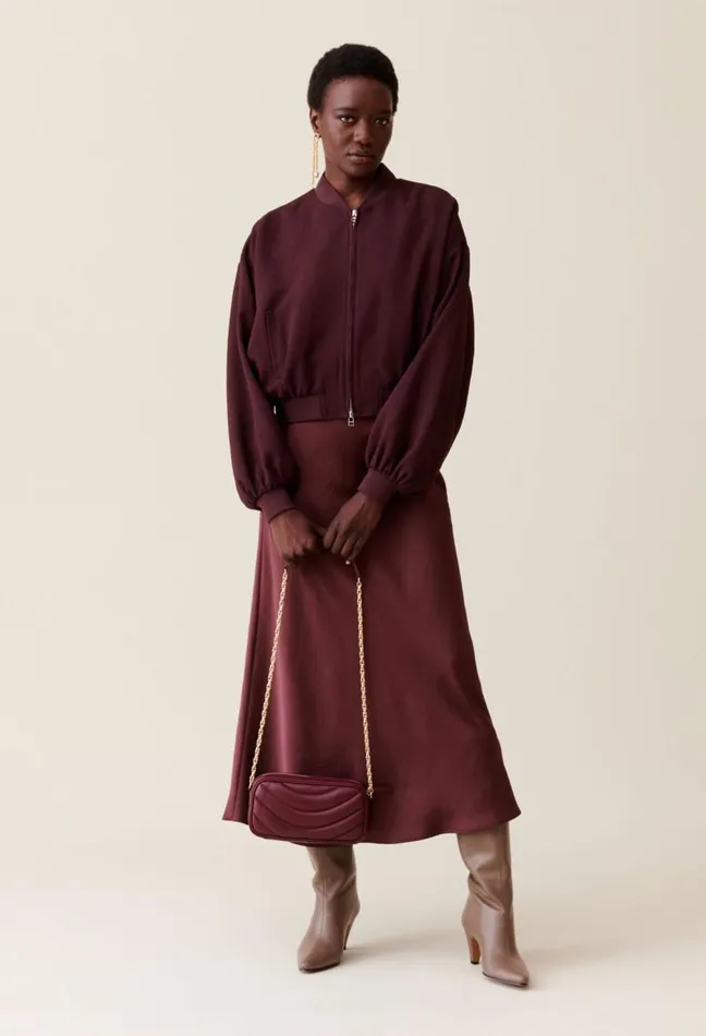 Claudie Pierlot Fluid Cappuccino Zip Bomber Clothes Jackets