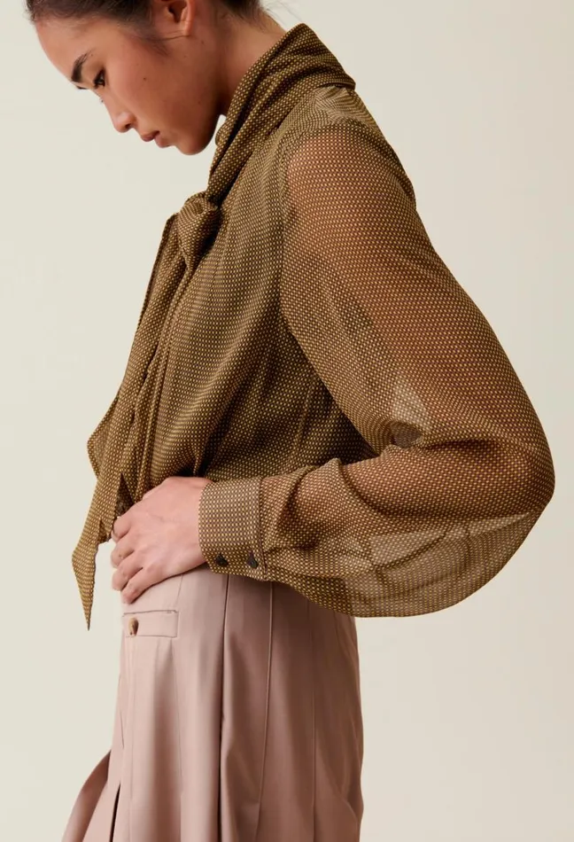 Claudie Pierlot Fluid Check TieNeck Blouse Clothes Tops And Shirts