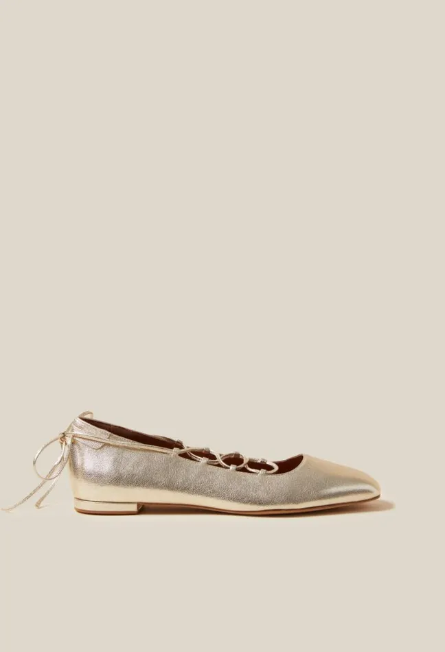 Claudie Pierlot Gold Leather Ballet Pumps Shoes Ballerinas