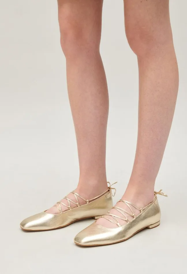 Claudie Pierlot Gold Leather Ballet Pumps Shoes Ballerinas