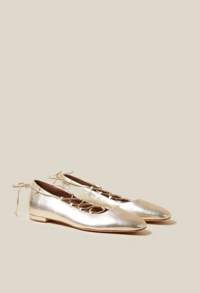 Claudie Pierlot Gold Leather Ballet Pumps Shoes Ballerinas