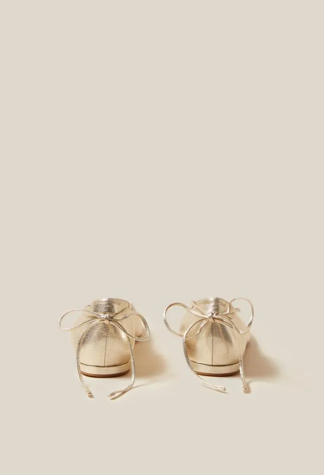 Claudie Pierlot Gold Leather Ballet Pumps Shoes Ballerinas