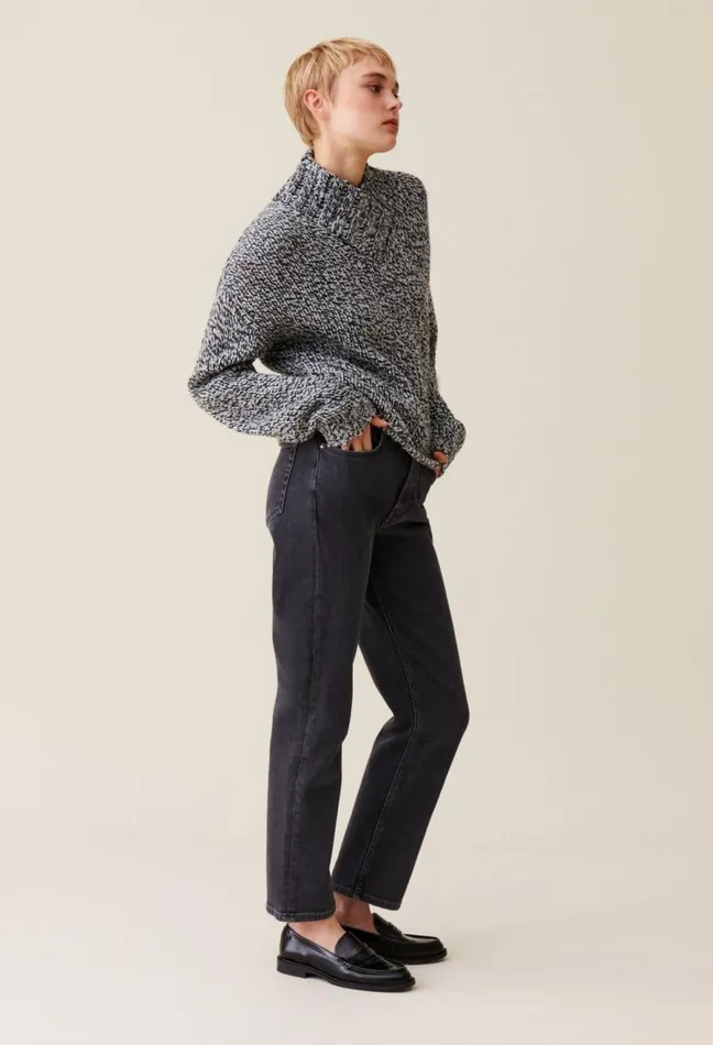 Claudie Pierlot Grey Chunky Knit Vneck Jumper Clothes Knitwear And Cardigans
