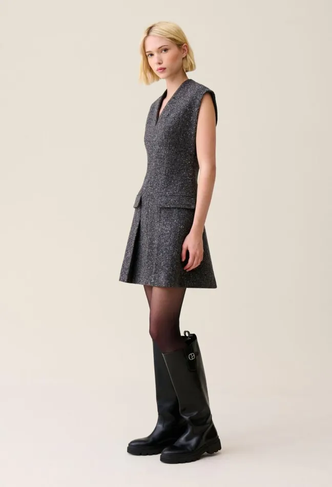 Claudie Pierlot Grey Fitted Tweed Suit Dress Clothes Dresses