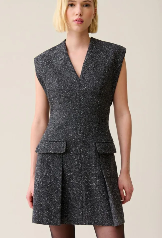 Claudie Pierlot Grey Fitted Tweed Suit Dress Clothes Dresses