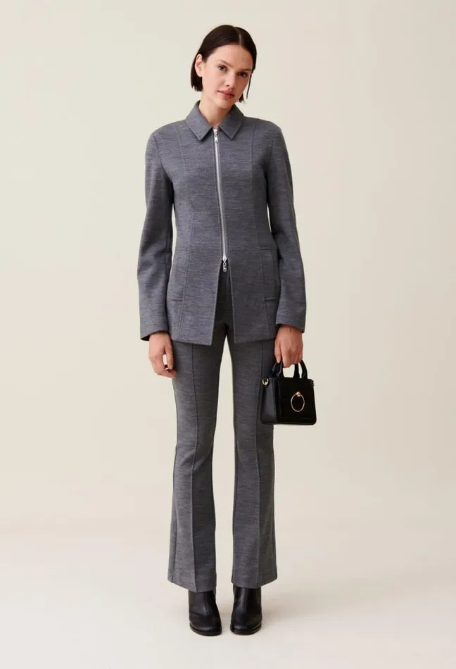 Claudie Pierlot Grey Fitted Zipped Jacket Clothes Jackets