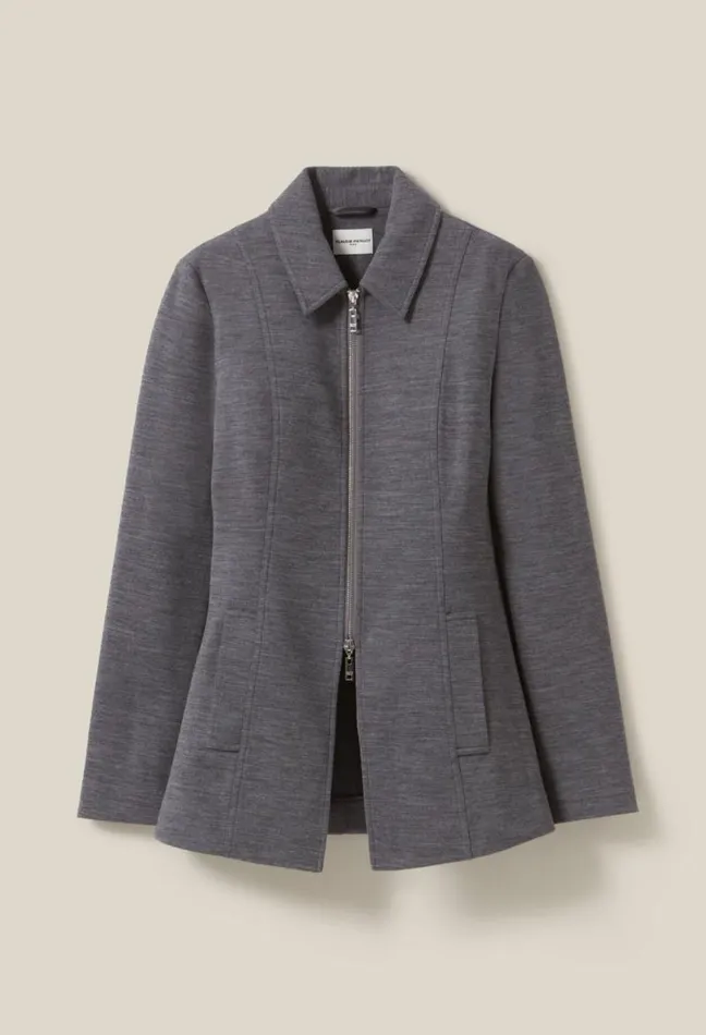 Claudie Pierlot Grey Fitted Zipped Jacket Clothes Jackets