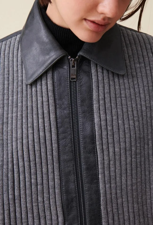 Claudie Pierlot Grey Mixedmaterial Leather Bomber Clothes Jackets