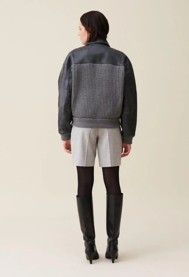 Claudie Pierlot Grey Mixedmaterial Leather Bomber Clothes Jackets
