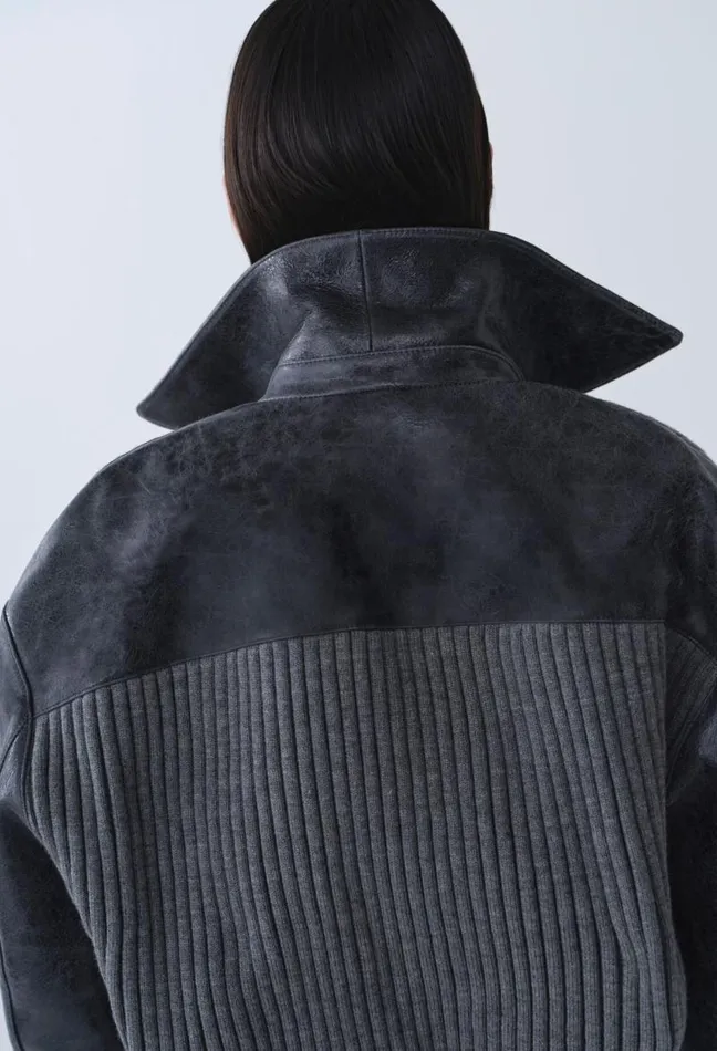Claudie Pierlot Grey Mixedmaterial Leather Bomber Clothes Jackets