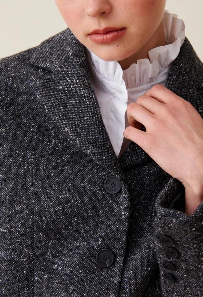 Claudie Pierlot Grey Tweed Mixed Wool Blazer Clothes Jackets