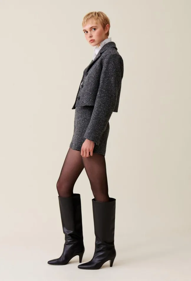 Claudie Pierlot Grey Tweed Mixed Wool Blazer Clothes Jackets