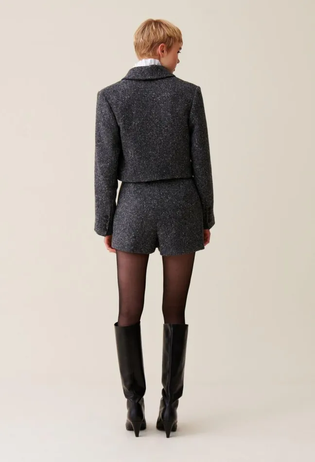 Claudie Pierlot Grey Tweed Mixed Wool Blazer Clothes Jackets