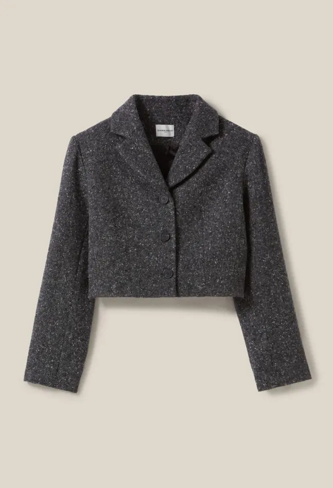Claudie Pierlot Grey Tweed Mixed Wool Blazer Clothes Jackets