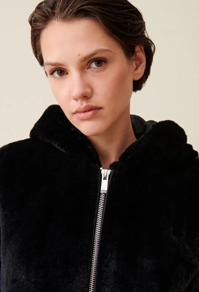 Claudie Pierlot Hooded Faux Fur Jacket Clothes Coats