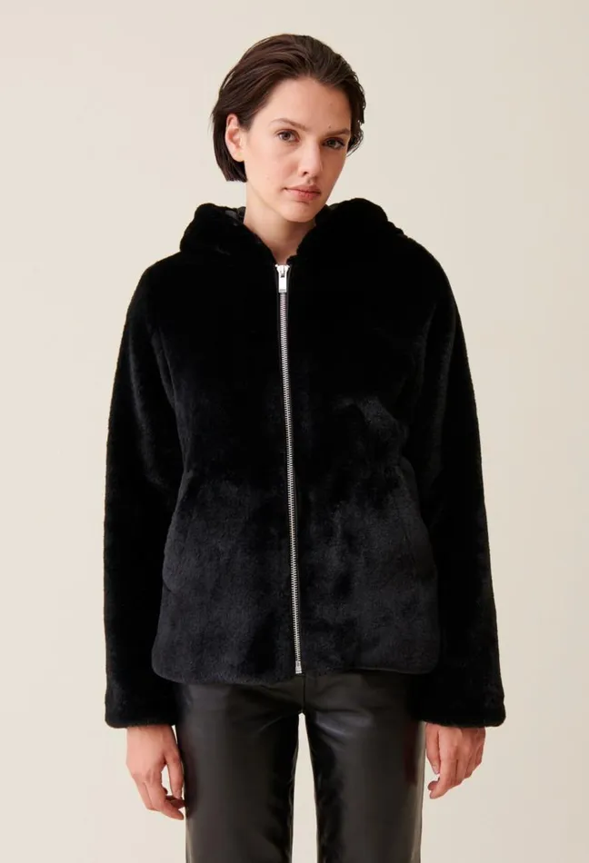 Claudie Pierlot Hooded Faux Fur Jacket Clothes Coats