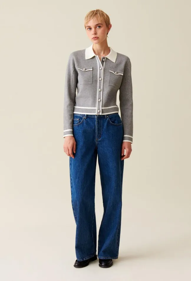 Claudie Pierlot Light Grey Collared Cardigan Clothes Knitwear And Cardigans