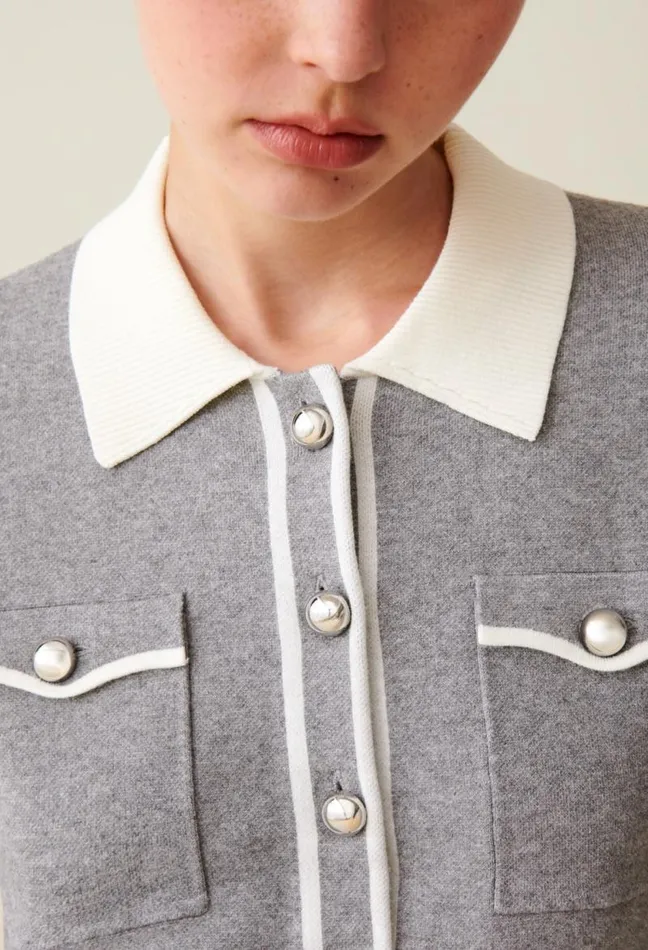 Claudie Pierlot Light Grey Collared Cardigan Clothes Knitwear And Cardigans