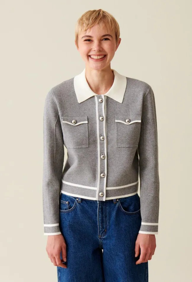 Claudie Pierlot Light Grey Collared Cardigan Clothes Knitwear And Cardigans