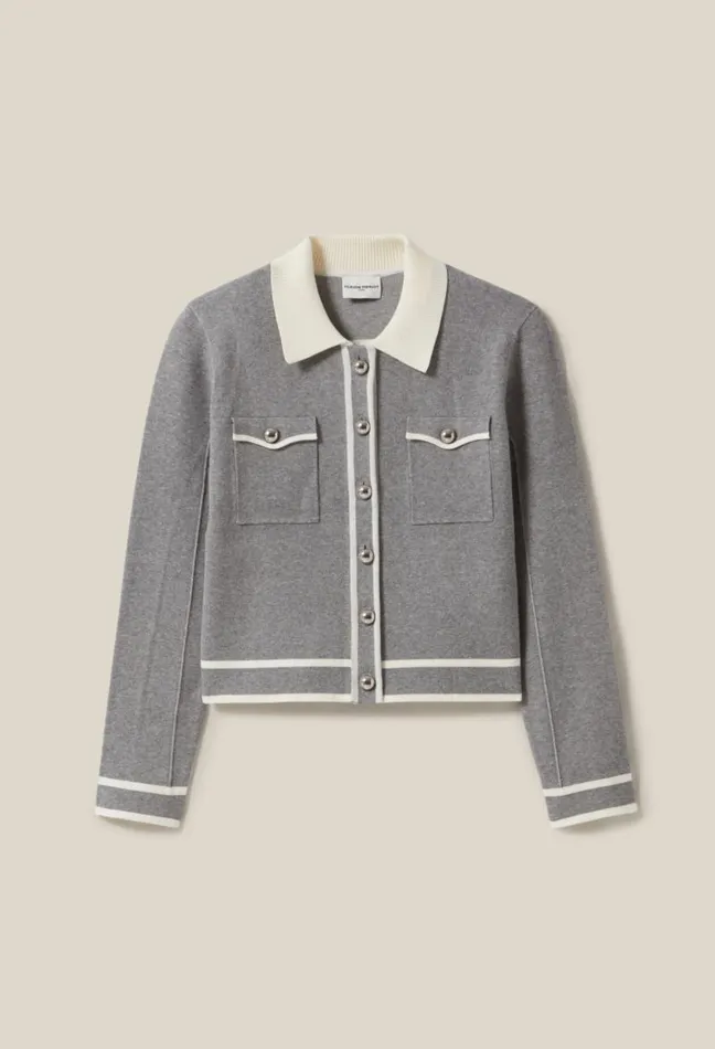Claudie Pierlot Light Grey Collared Cardigan Clothes Knitwear And Cardigans