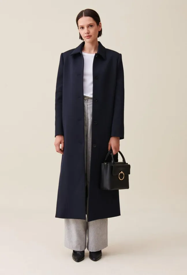 Claudie Pierlot Long Blue Straightcut Coat Clothes Coats