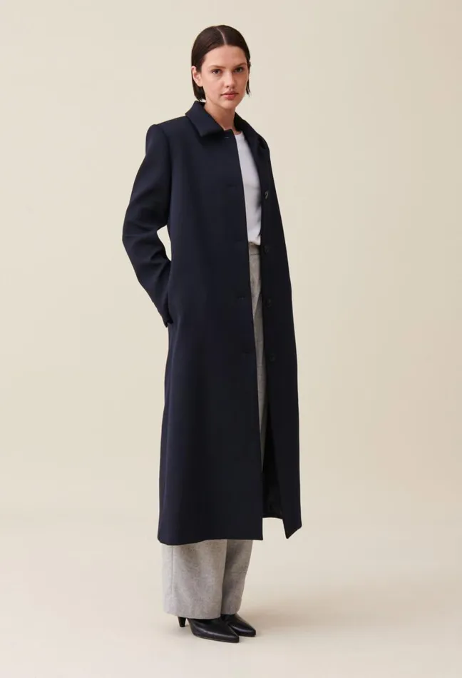 Claudie Pierlot Long Blue Straightcut Coat Clothes Coats
