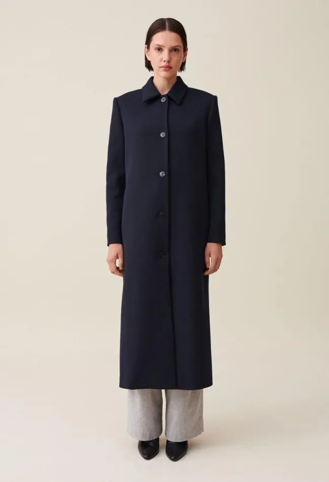 Claudie Pierlot Long Blue Straightcut Coat Clothes Coats