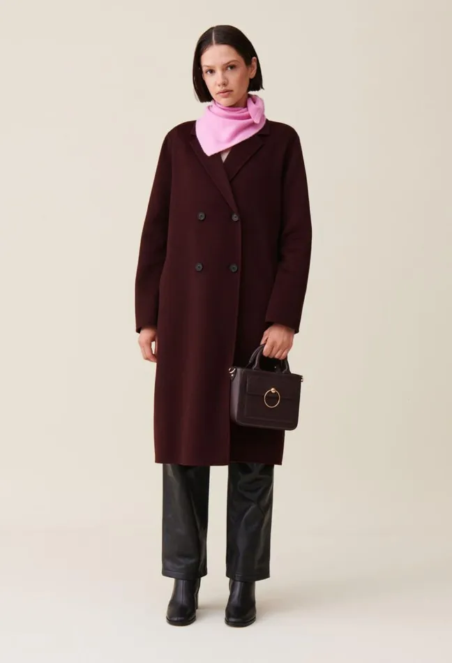 Claudie Pierlot Long Straight Bordeaux Coat Clothes Coats