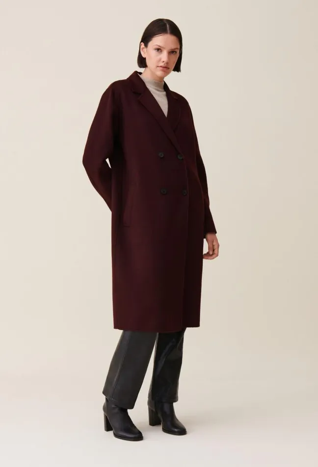 Claudie Pierlot Long Straight Bordeaux Coat Clothes Coats
