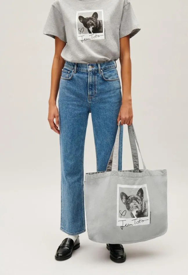 Claudie Pierlot Marled Grey Canvas Jean Toto Tote Bag Bags Shopper Bags