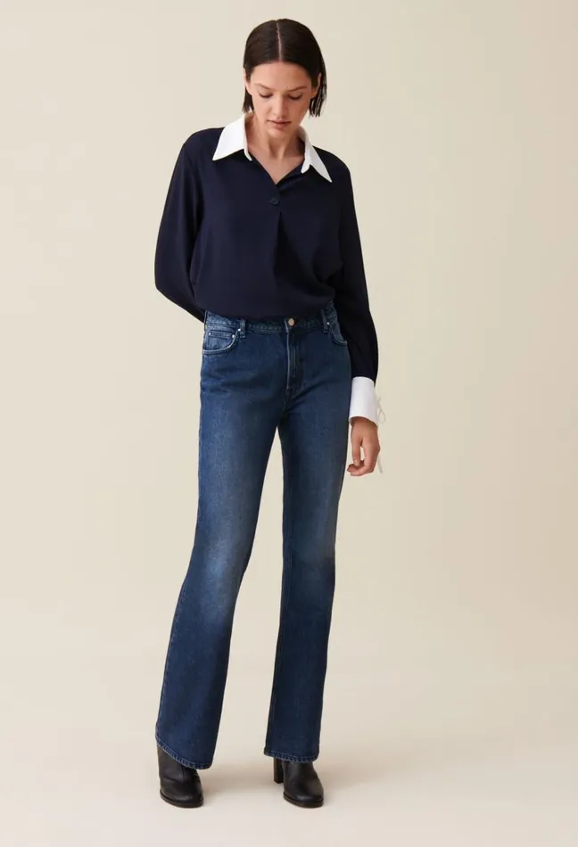 Claudie Pierlot Navy Blouse With Contrast Collar Clothes Tops And Shirts