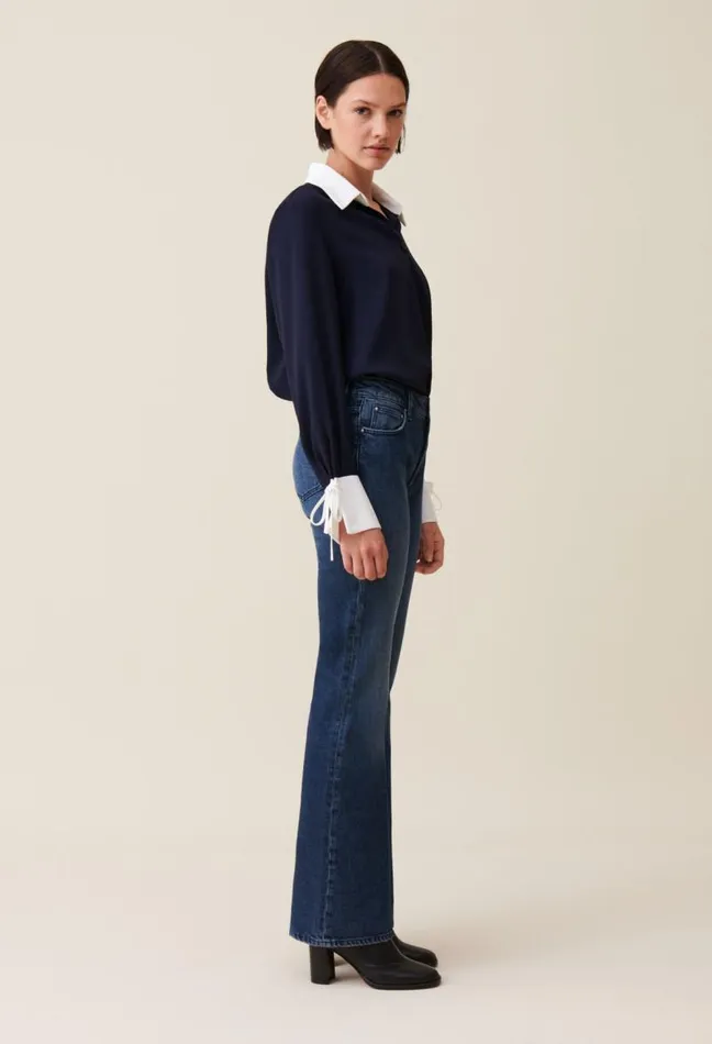 Claudie Pierlot Navy Blouse With Contrast Collar Clothes Tops And Shirts