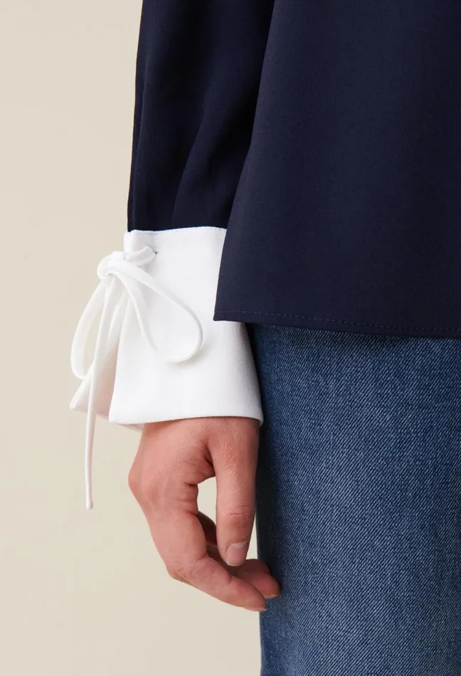 Claudie Pierlot Navy Blouse With Contrast Collar Clothes Tops And Shirts