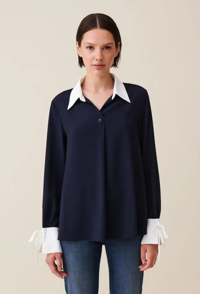Claudie Pierlot Navy Blouse With Contrast Collar Clothes Tops And Shirts