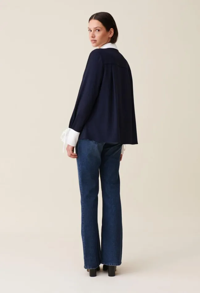 Claudie Pierlot Navy Blouse With Contrast Collar Clothes Tops And Shirts