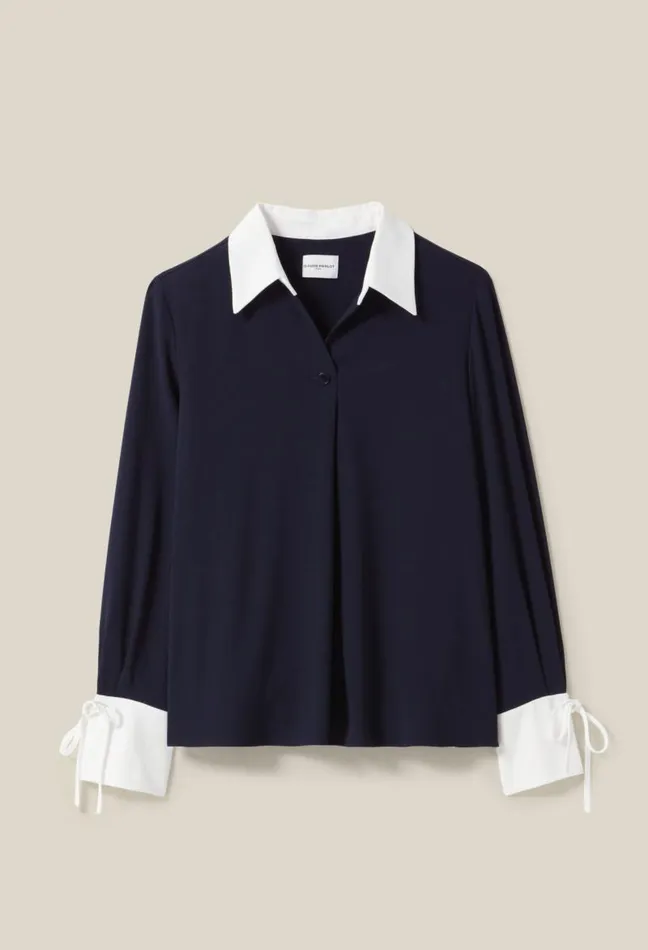Claudie Pierlot Navy Blouse With Contrast Collar Clothes Tops And Shirts