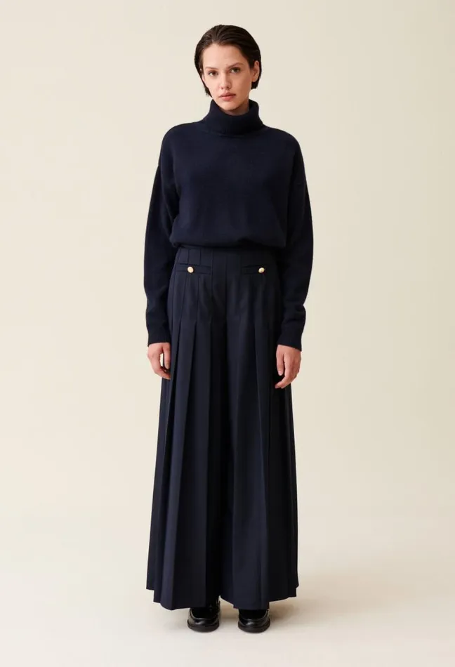 Claudie Pierlot Navy Blue Loosefit Creased Trousers Clothes Jeans And Trousers