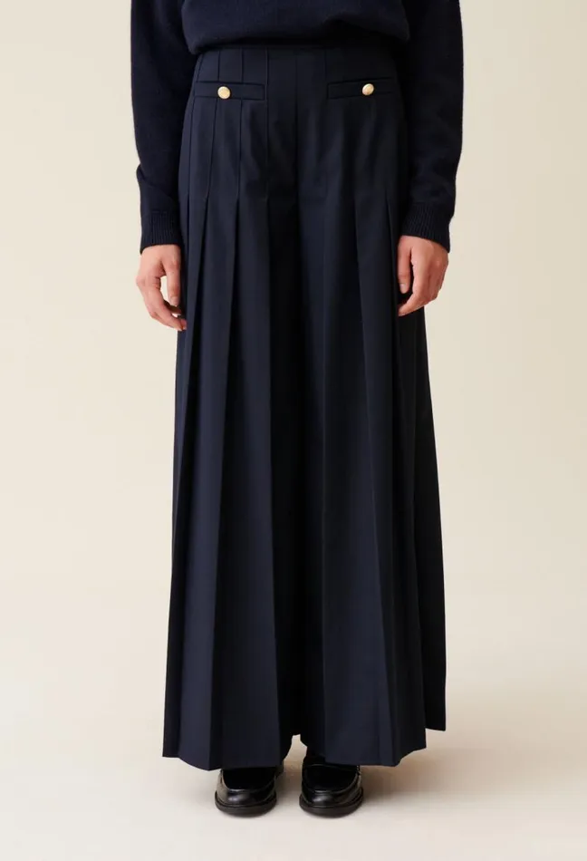 Claudie Pierlot Navy Blue Loosefit Creased Trousers Clothes Jeans And Trousers